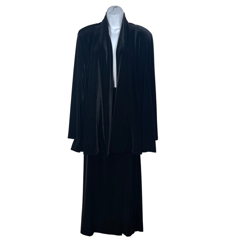 VTG R&K Evening Black Velvet 2 Piece Skirt Set Jacket 18  USA goth office night